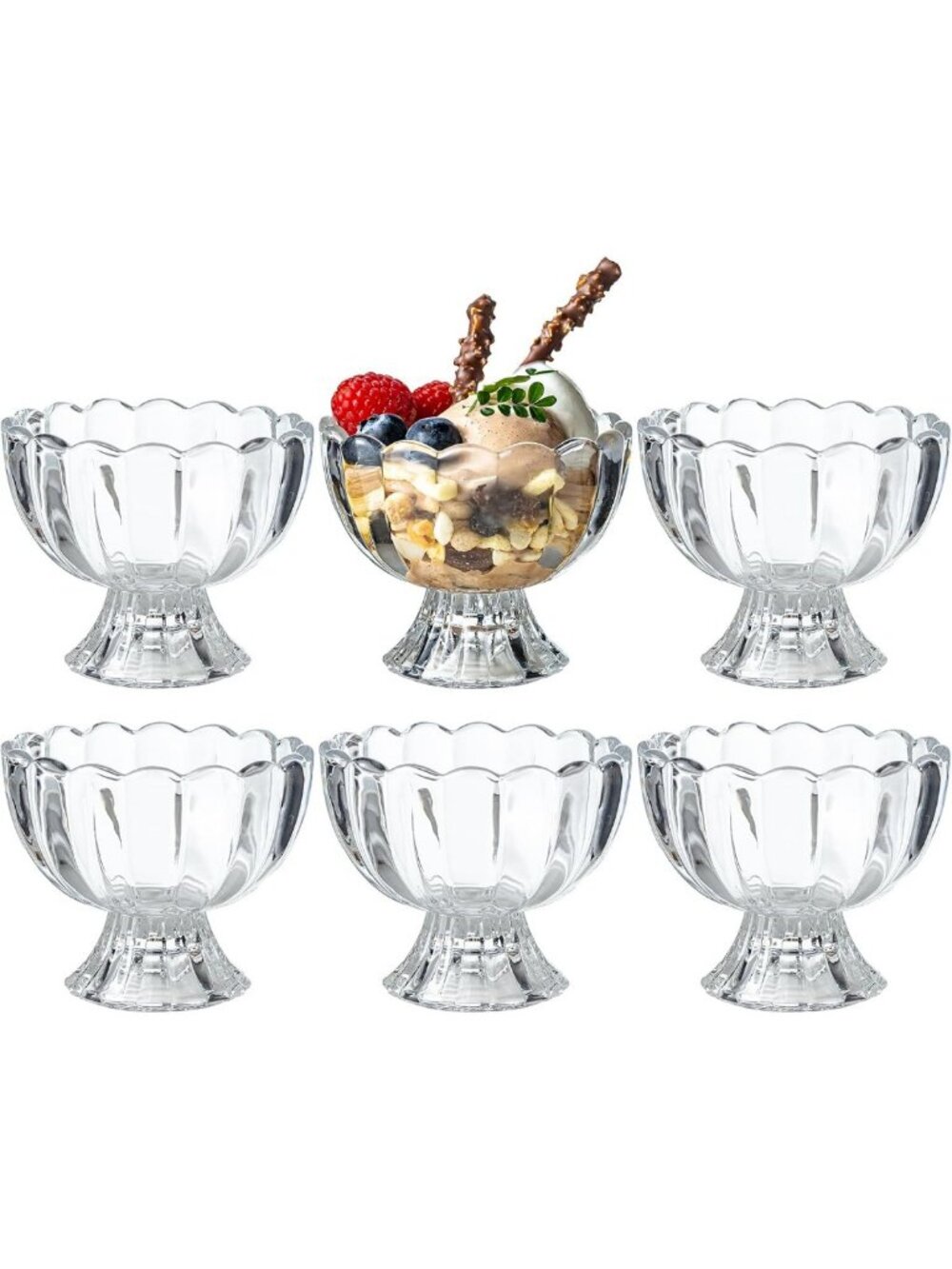 Vintage Footed Tulip Glass Dessert Bowls - 5oz Cute Cups for Ice Cream, Sundaes